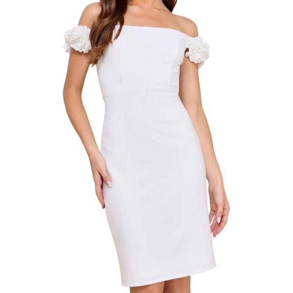 Lulus White‎ Off Shoulder Floral Dress Bridal Shower Engagement Wedding NWT M